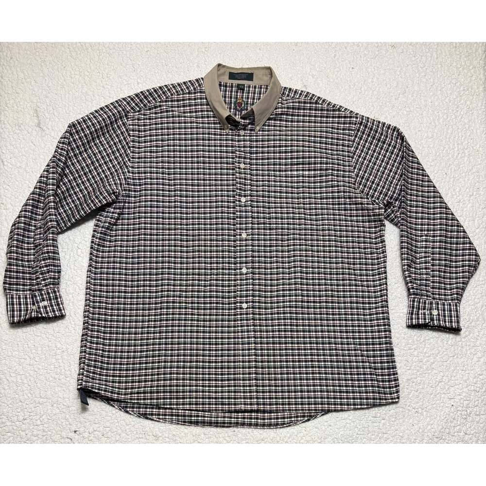 Vintage Hunt Club Mens Plaid Button Down Shirt 17.5 Multicolor Cotton 90s Woven